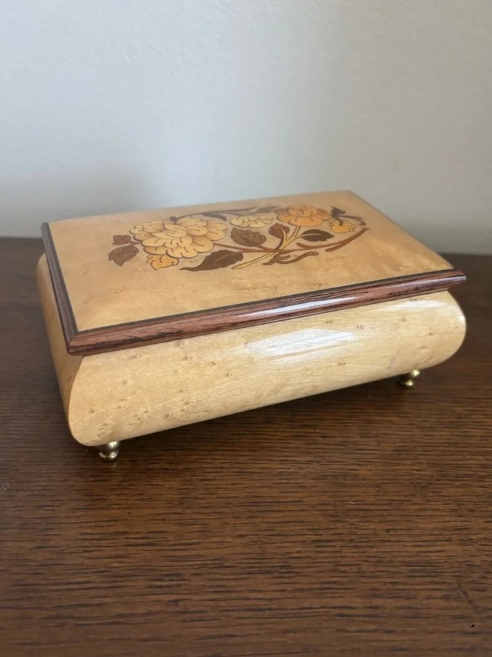 Vintage Wood Floral Inlay Music Box San Francisco Made in Italy